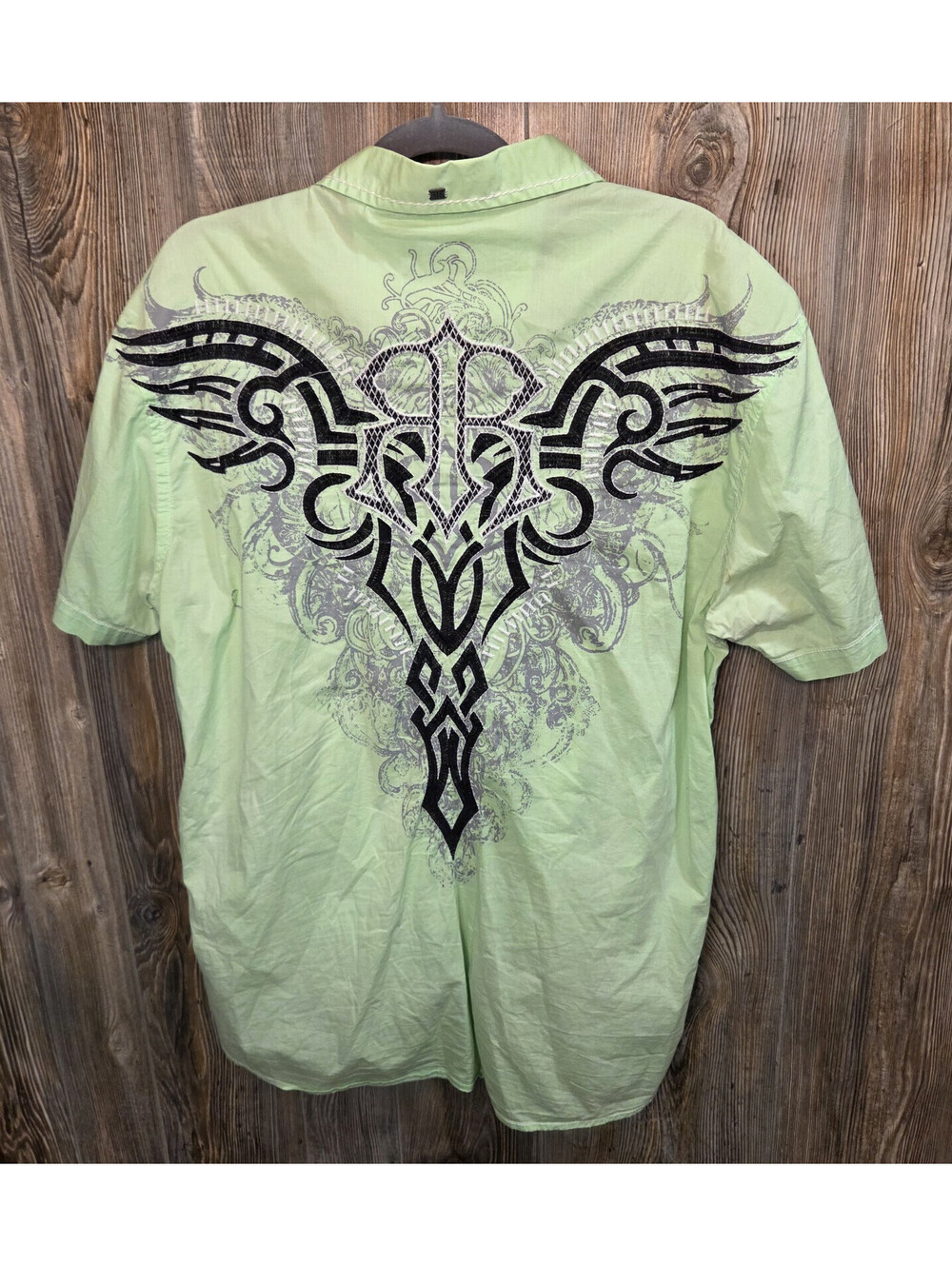 Roar Signature S/S Button Shirt Size XL Rodeo Tribal Embroidered - Lime Green